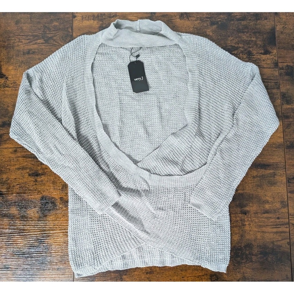 Very J. Gray Knit Sweater Long Sleeve‎ Open Front Unique NWT Medium